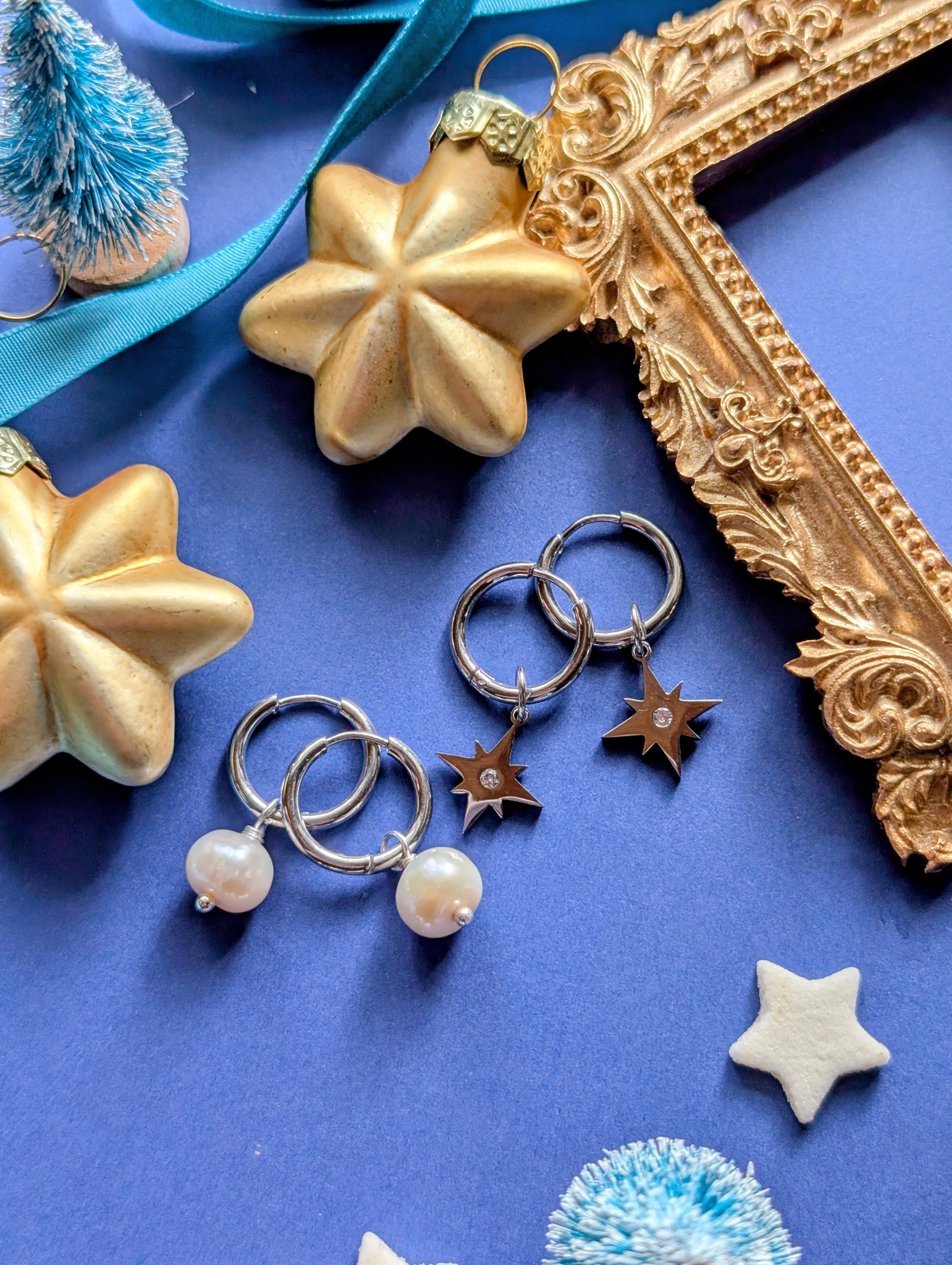 Starlight Creolen - Edelstahl Creolen mit Sternanhänger und Zirkon