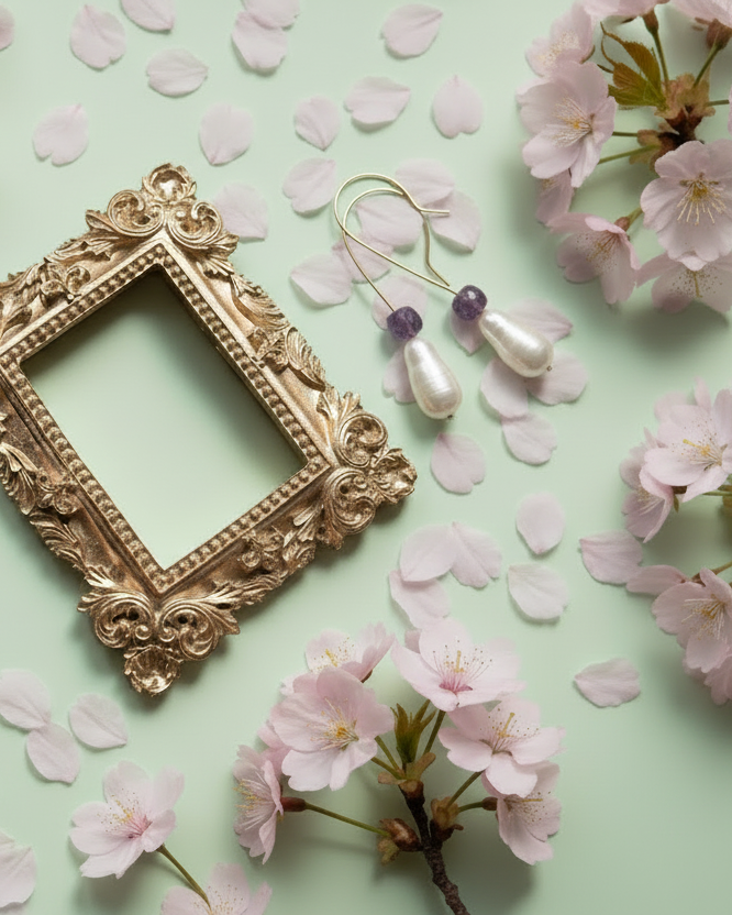 Royal Drops - Ohrhänger mit Barockperle und violettem Quarz