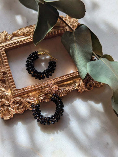 Boucles d'Oreilles Créoles Rocailles "Noir"