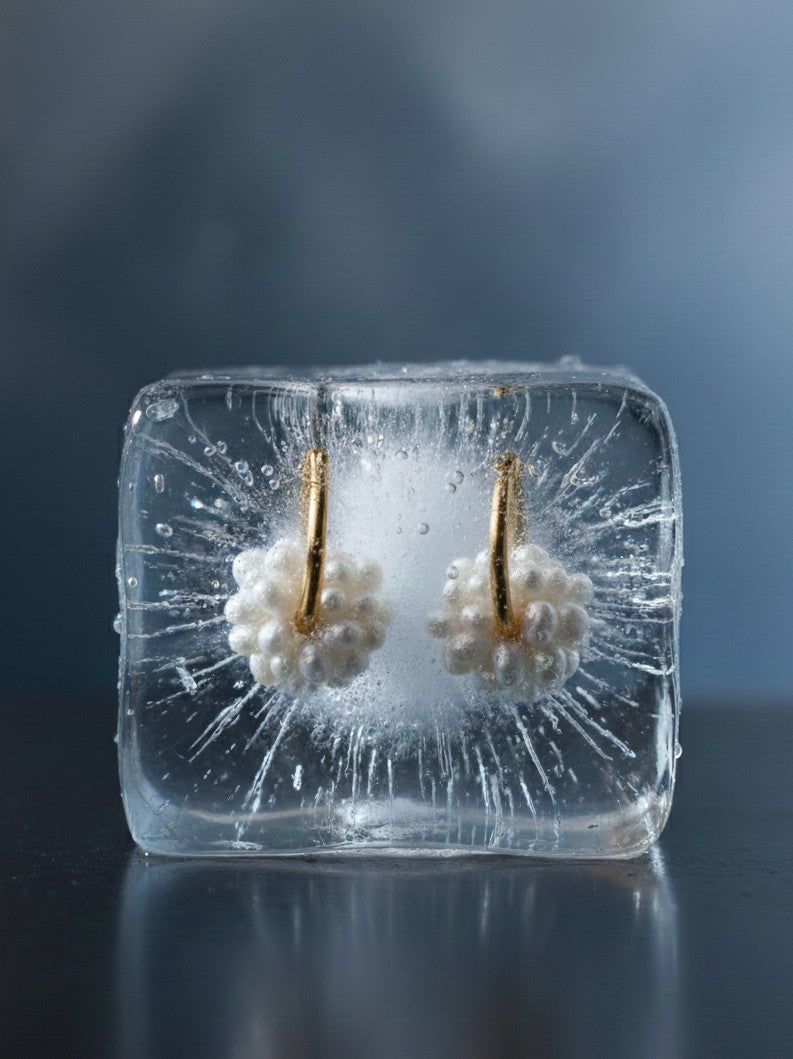 Schneeball Creolen "Minis" - Edelstahl Creolen mit Ball aus Süßwasserperlen