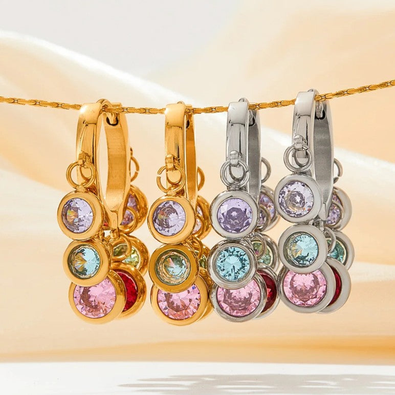 Boho Tambourine – Edelstahl Creolen mit Zirkonia Charms