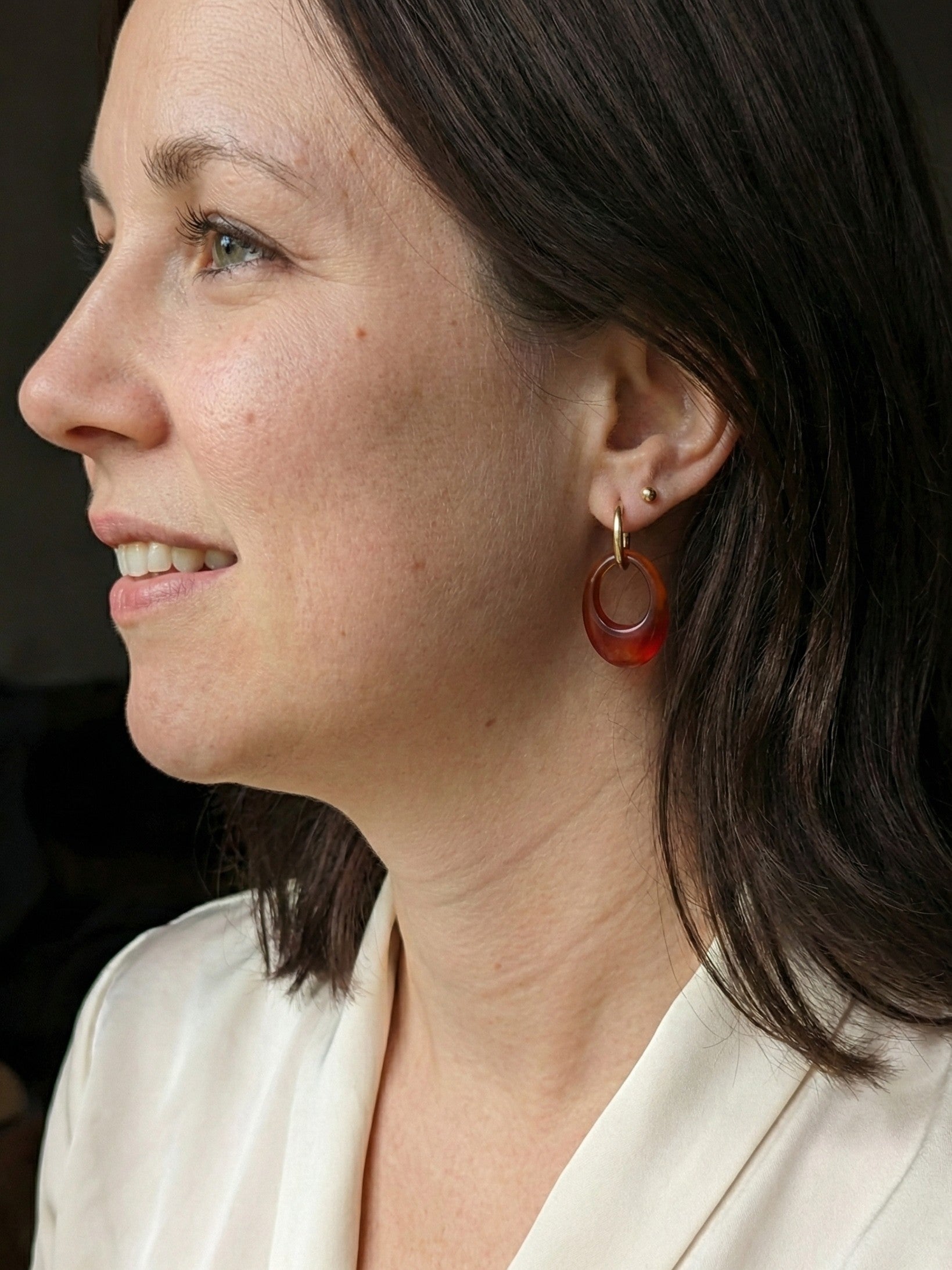 Creolen "Kaminknistern" - Edelstahl und Achat