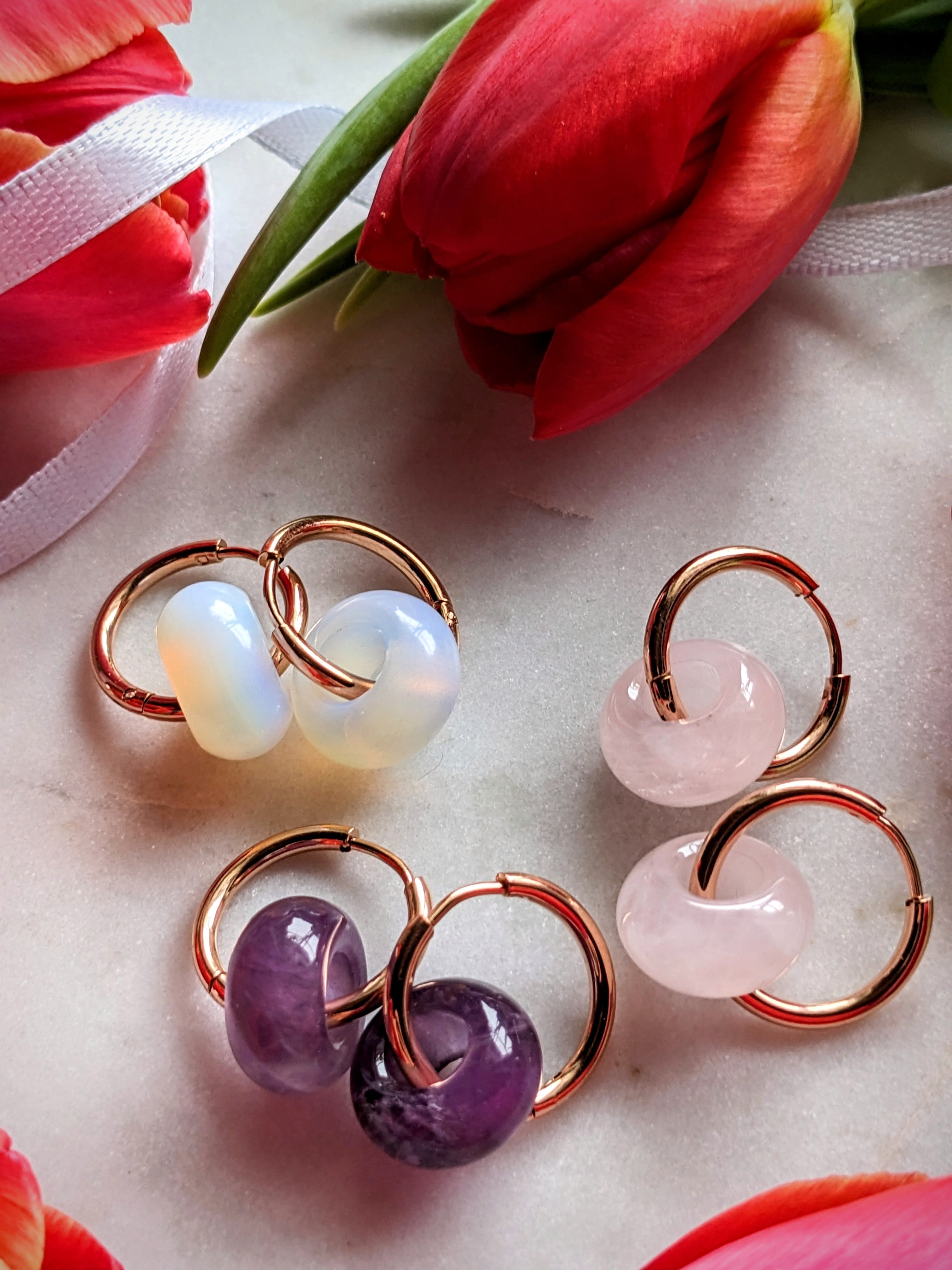 Creolen mit Edelstein Loop - Rosenquarz