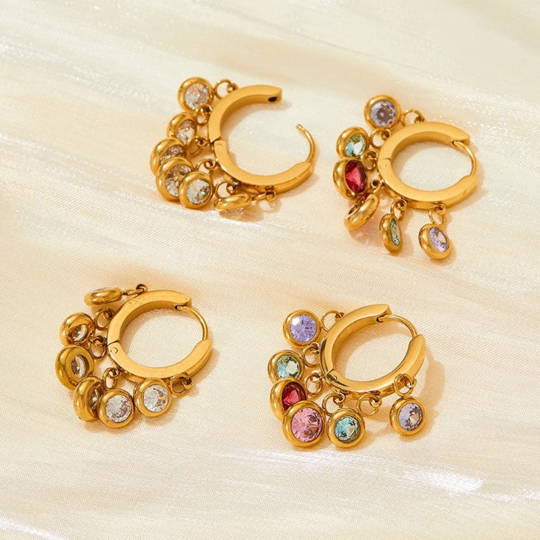 Boho Tambourine – Edelstahl Creolen mit Zirkonia Charms