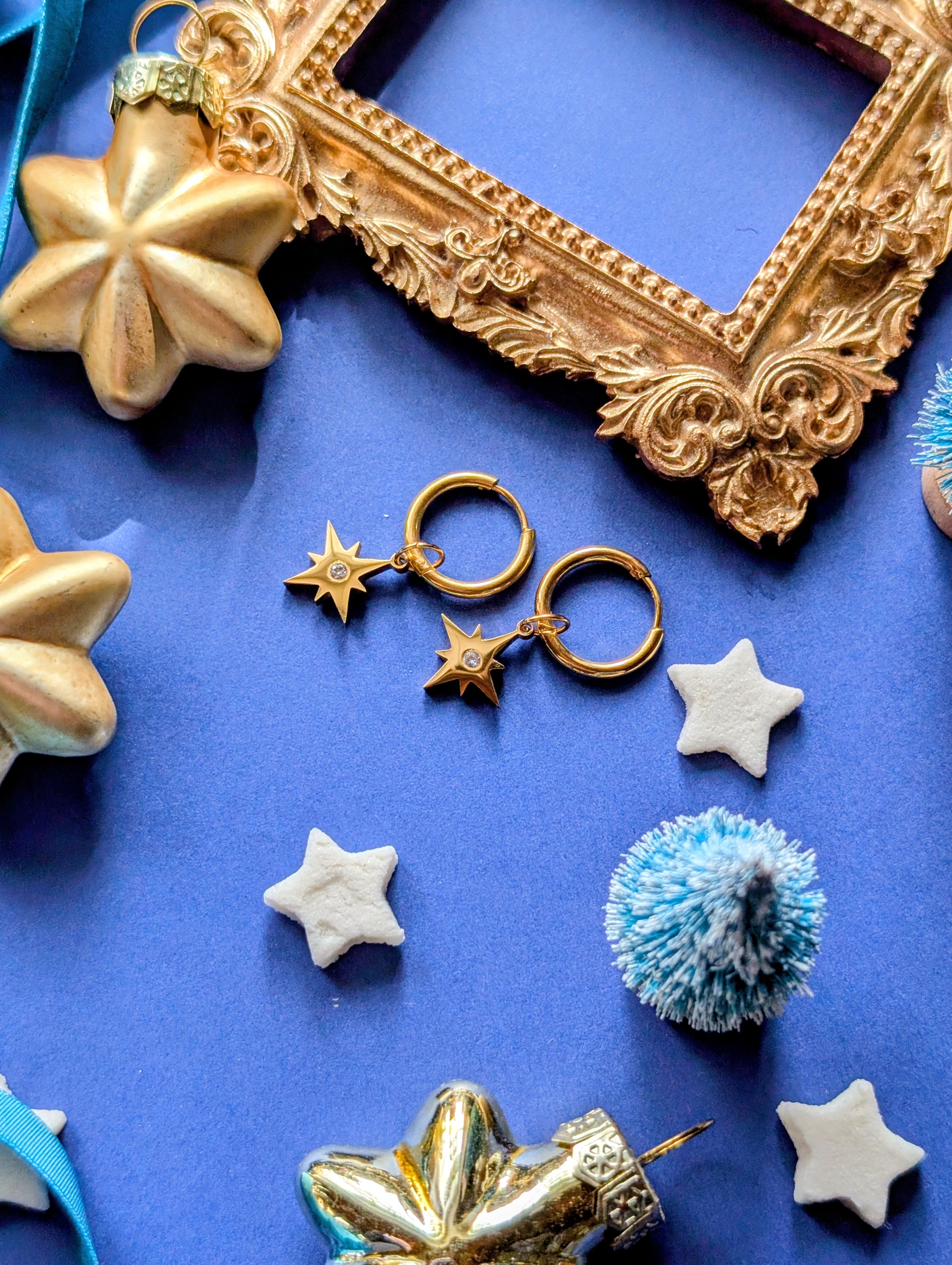 Starlight Creolen - Edelstahl Creolen mit Sternanhänger und Zirkon