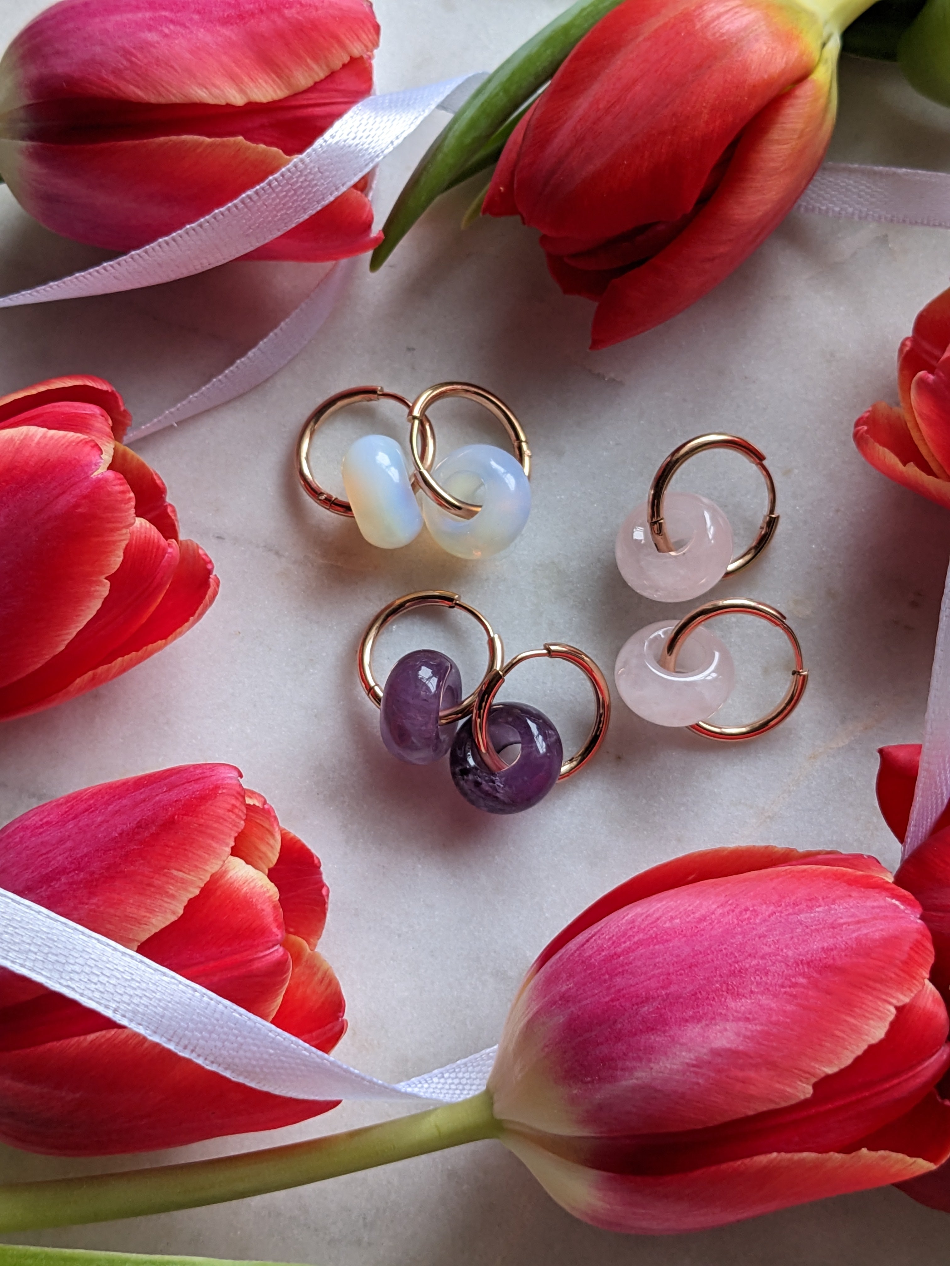 Creolen mit Edelstein Loop - Rosenquarz