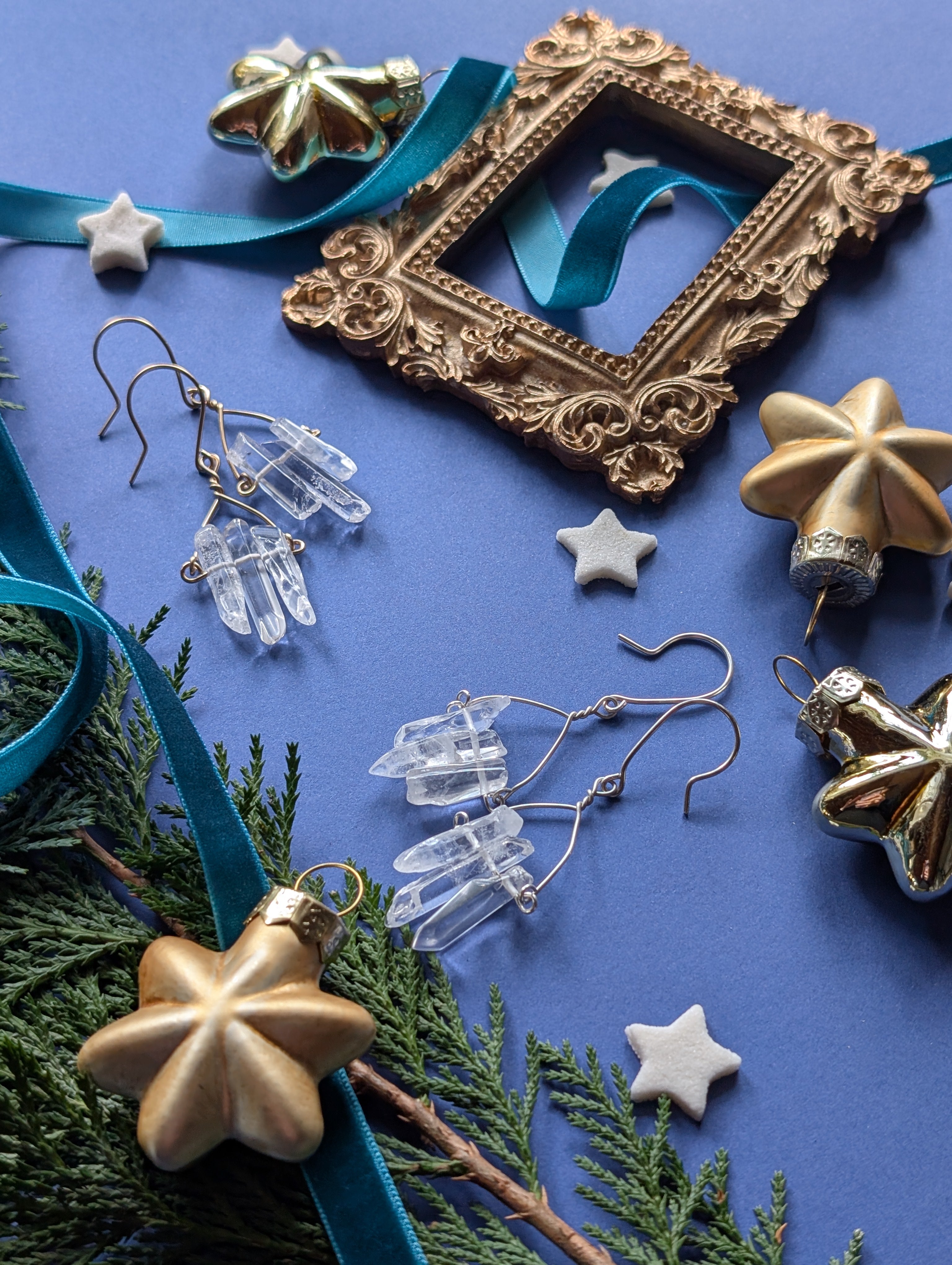 Firn Glacier - Ohrhänger mit Eiszapfen aus Quarzsplittern