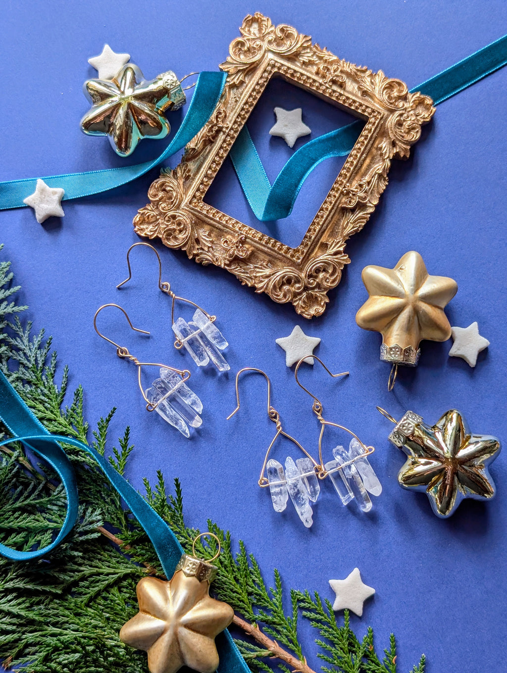 Firn Glacier - Ohrhänger mit Eiszapfen aus Quarzsplittern