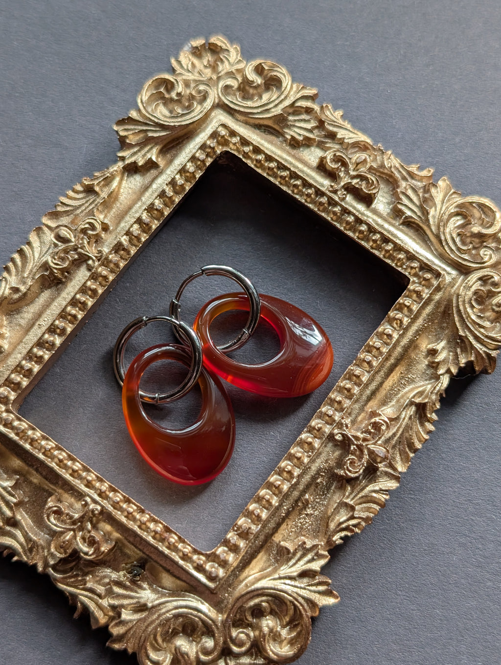 Creolen "Kaminknistern" - Edelstahl und Achat