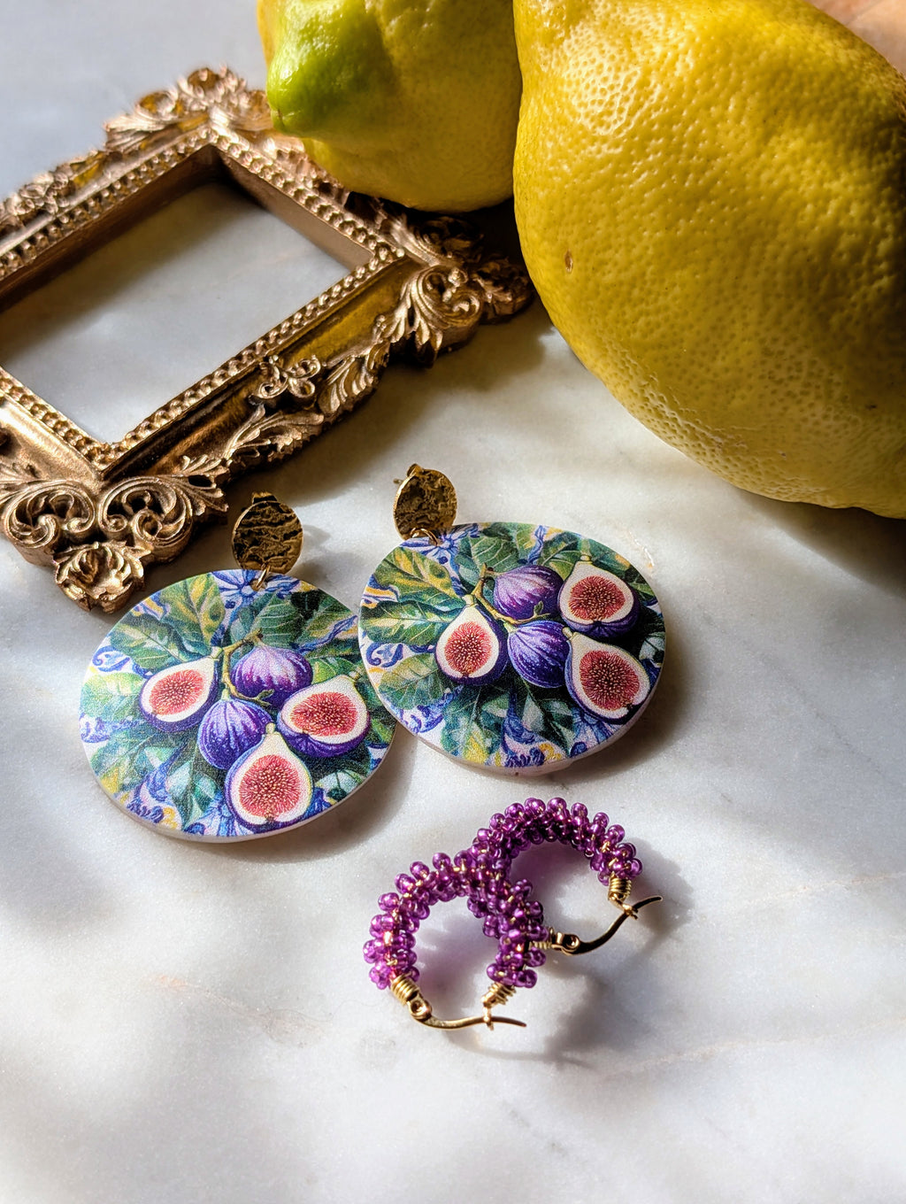 Profumo di fichi - Ohrringe aus Perlmutt mit Feigenmuster