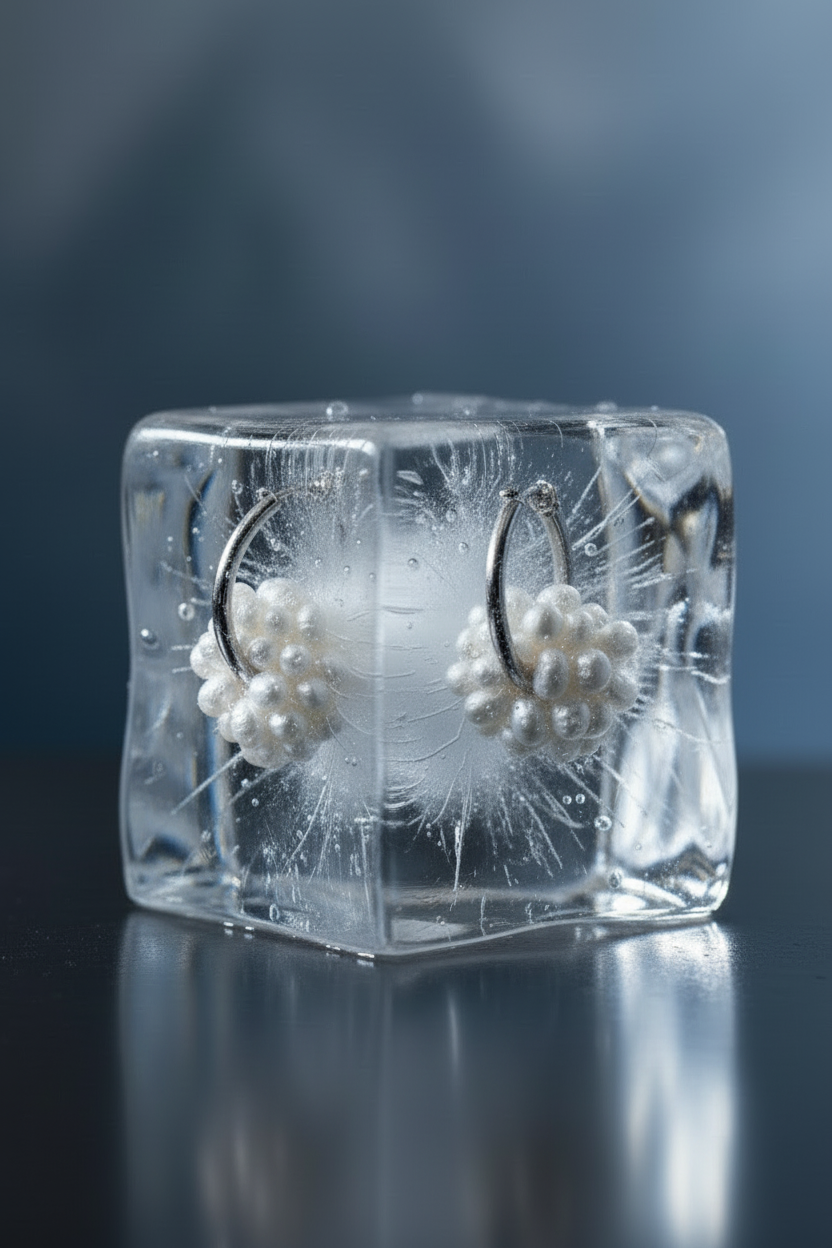 Schneeball Creolen "Minis" - Edelstahl Creolen mit Ball aus Süßwasserperlen