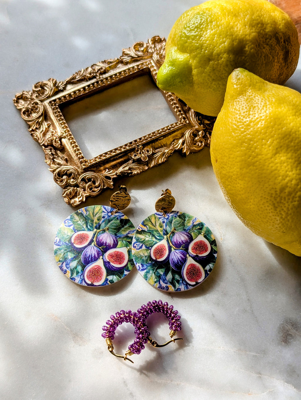 Profumo di fichi - Ohrringe aus Perlmutt mit Feigenmuster