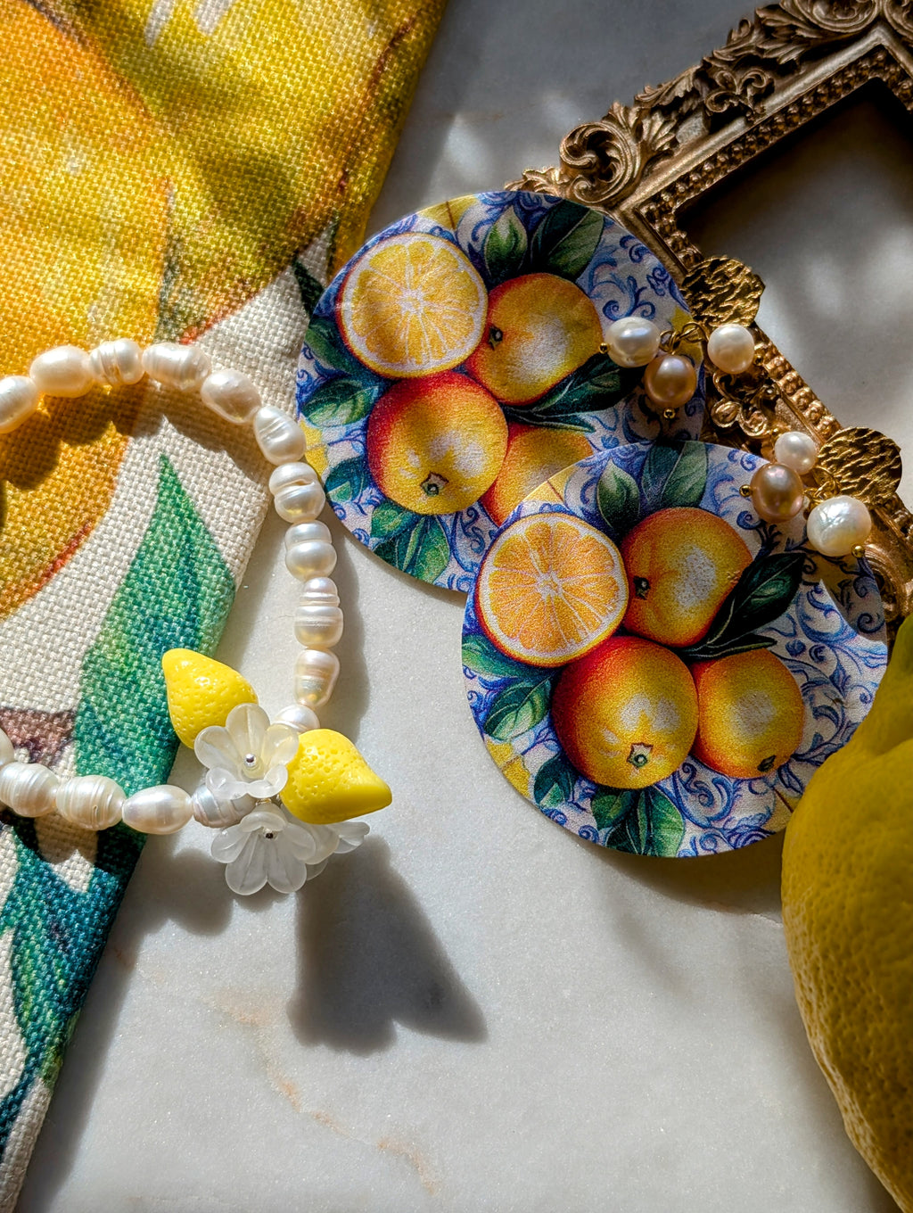 Luce di Amalfi – „Das Licht von Amalfi“ - Ohrringe aus Perlmutt mit Zitronenmuster