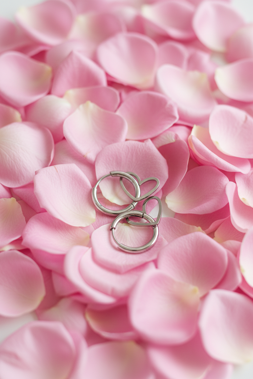 Stainless steel hoop earrings with heart pendant