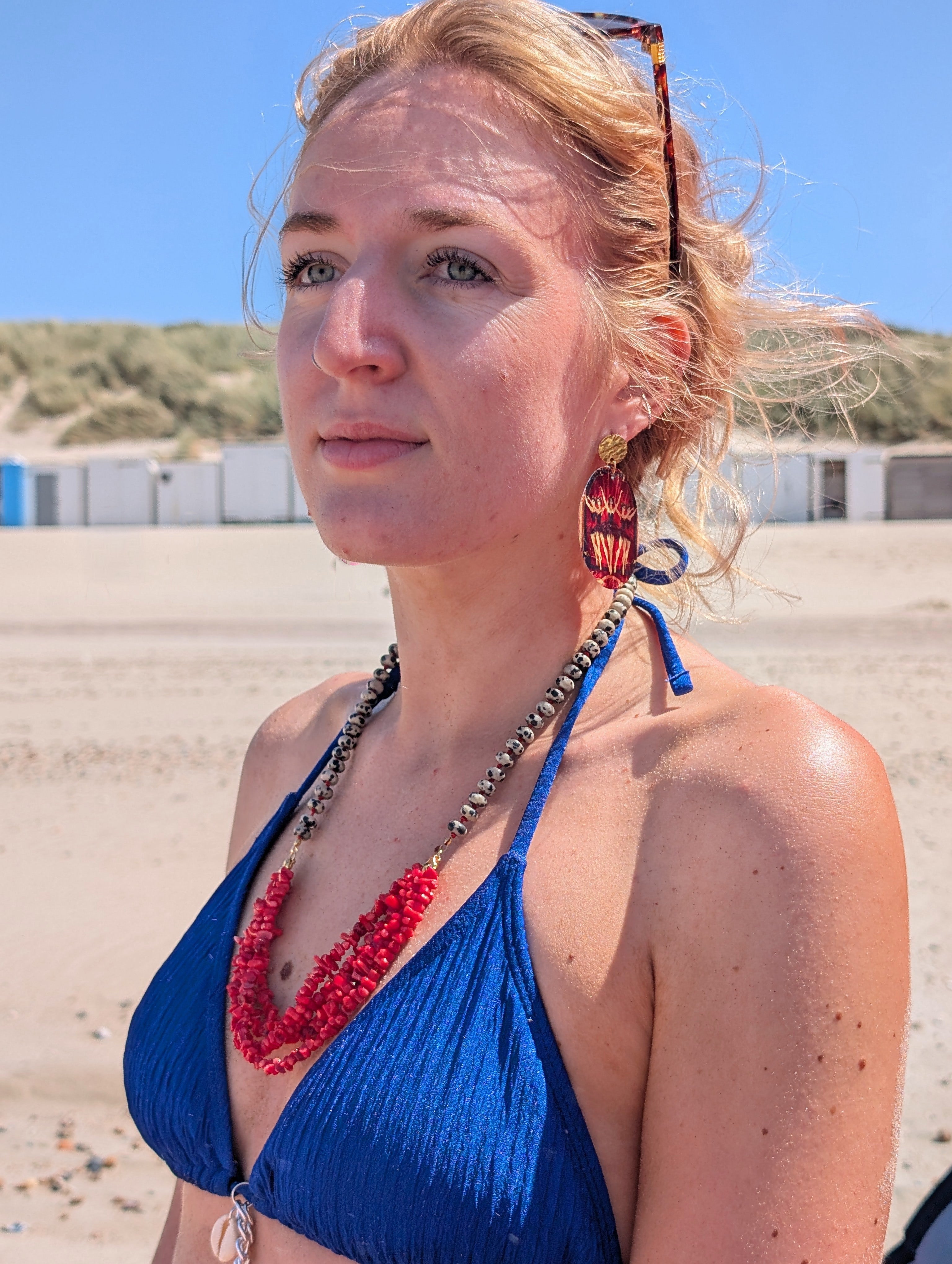 Halskette aus Dalmatiner Jaspis und Bambuskoralle