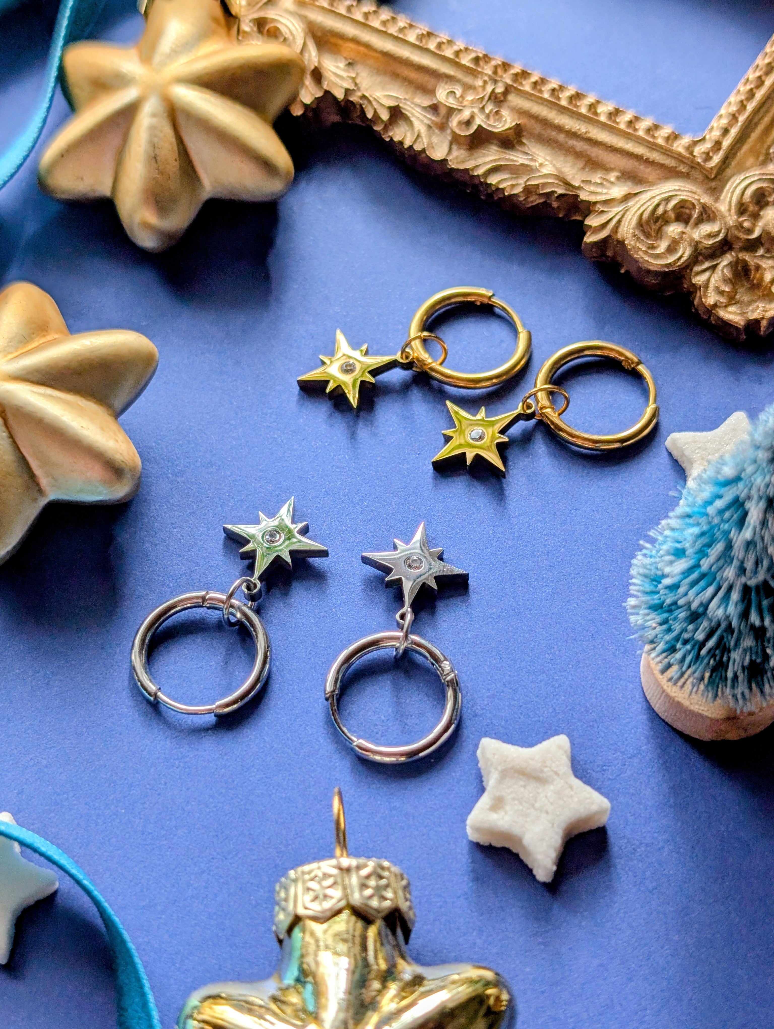 Starlight Creolen - Edelstahl Creolen mit Sternanhänger und Zirkon