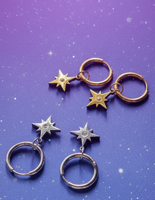 Starlight Creolen - Edelstahl Creolen mit Sternanhänger und Zirkon