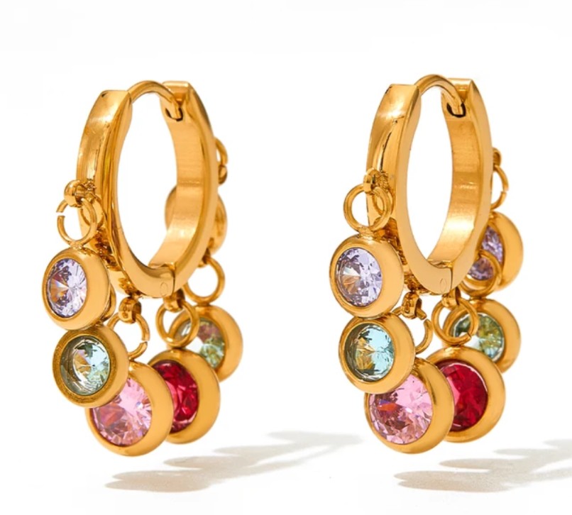 Boho Tambourine – Edelstahl Creolen mit Zirkonia Charms