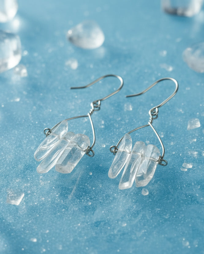 Firn Glacier - Ohrhänger mit Eiszapfen aus Quarzsplittern