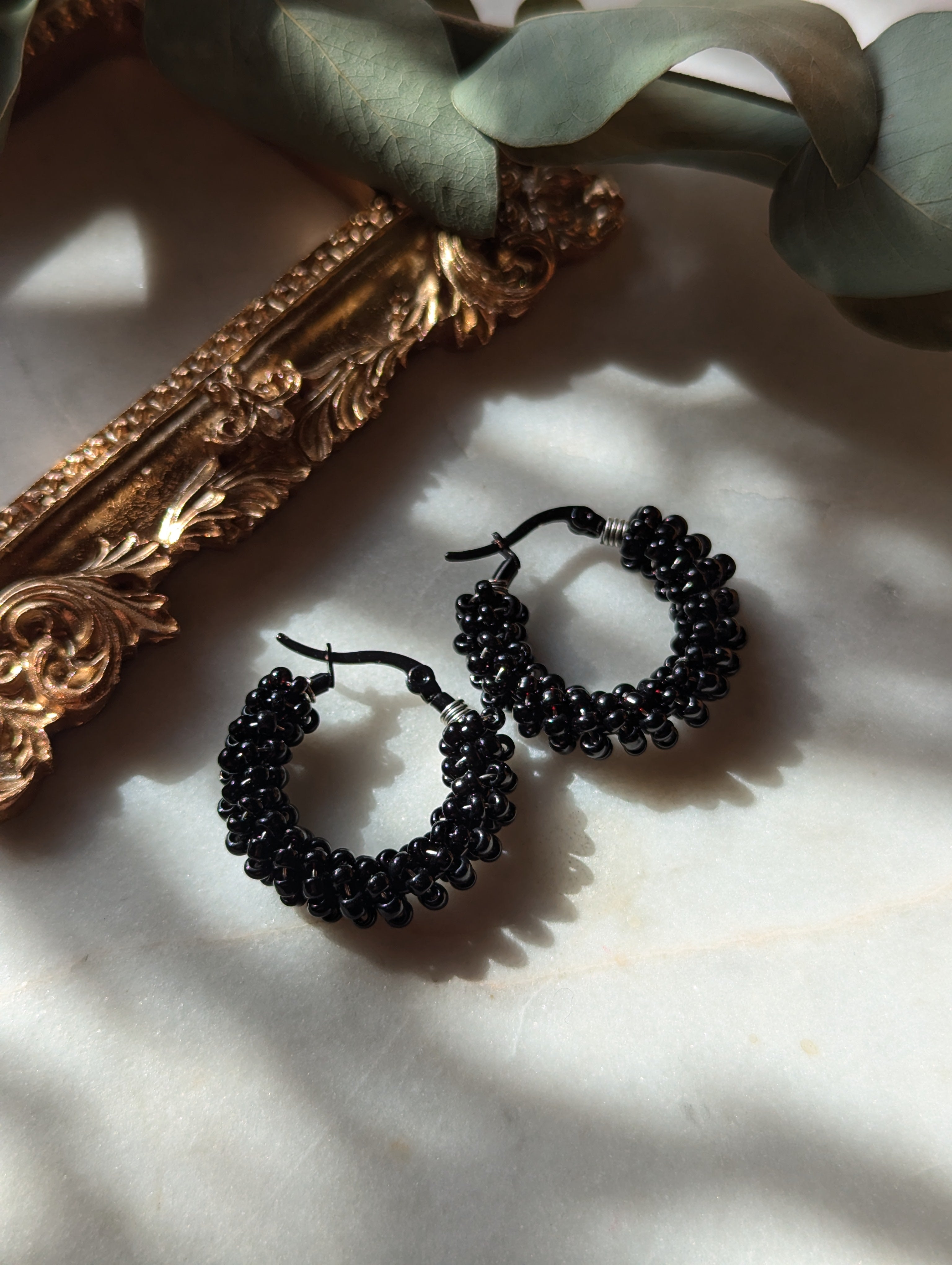 Boucles d'Oreilles Créoles Rocailles "Noir"