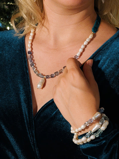 Winter Pearl Collier – Collier aus Perlen, Fluorit und Samt