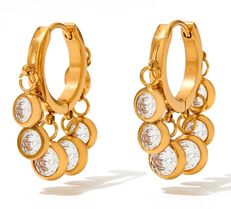 Boho Tambourine – Edelstahl Creolen mit Zirkonia Charms