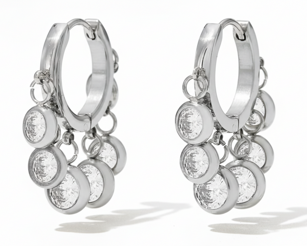 Boho Tambourine – Edelstahl Creolen mit Zirkonia Charms