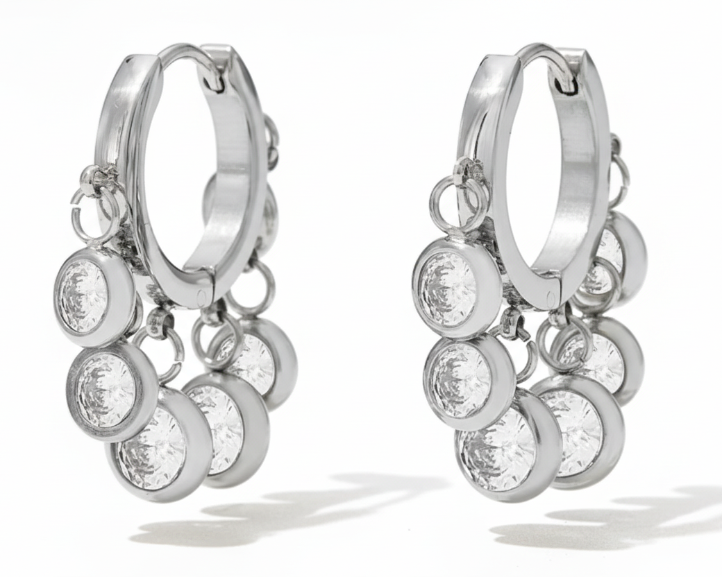 Boho Tambourine – Edelstahl Creolen mit Zirkonia Charms