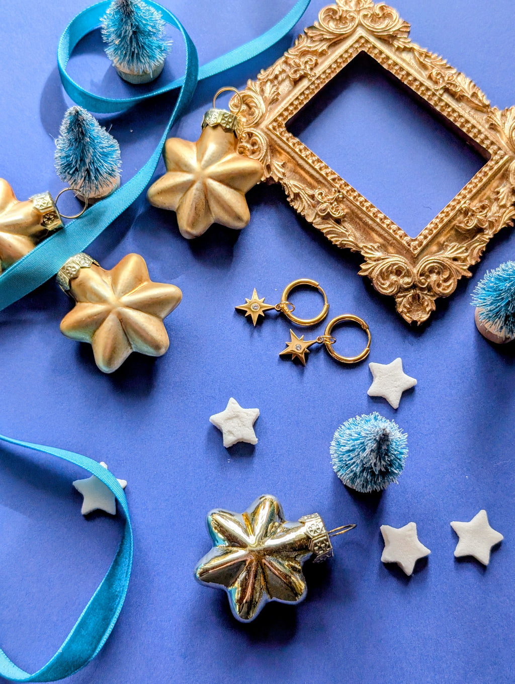 Starlight Creolen - Edelstahl Creolen mit Sternanhänger und Zirkon