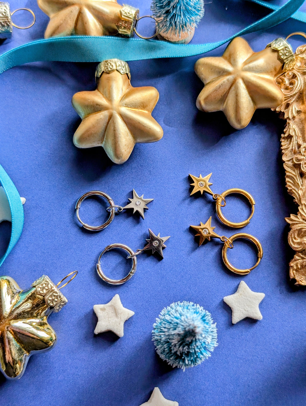 Starlight Creolen - Edelstahl Creolen mit Sternanhänger und Zirkon