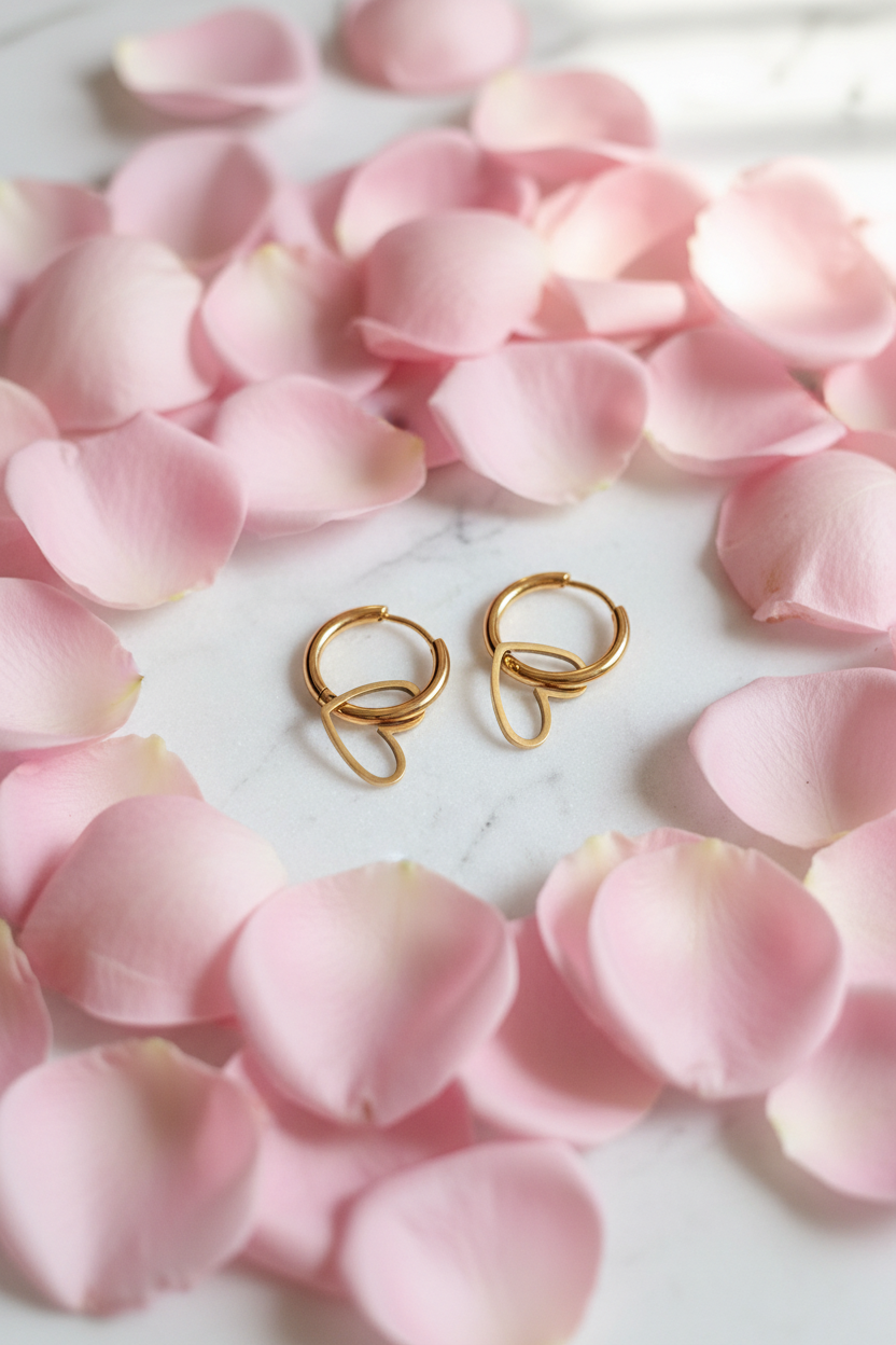 Stainless steel hoop earrings with heart pendant