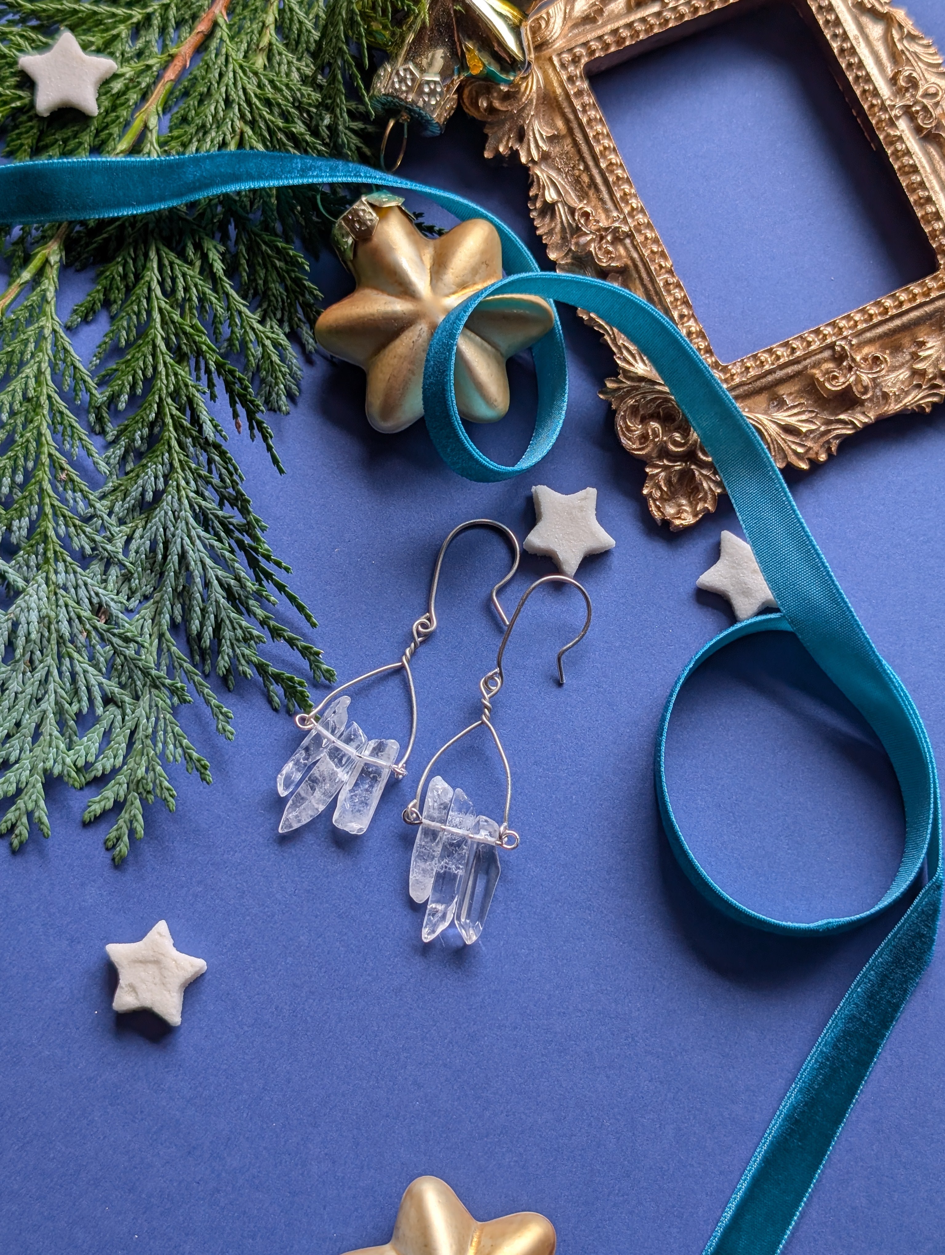 Firn Glacier - Ohrhänger mit Eiszapfen aus Quarzsplittern