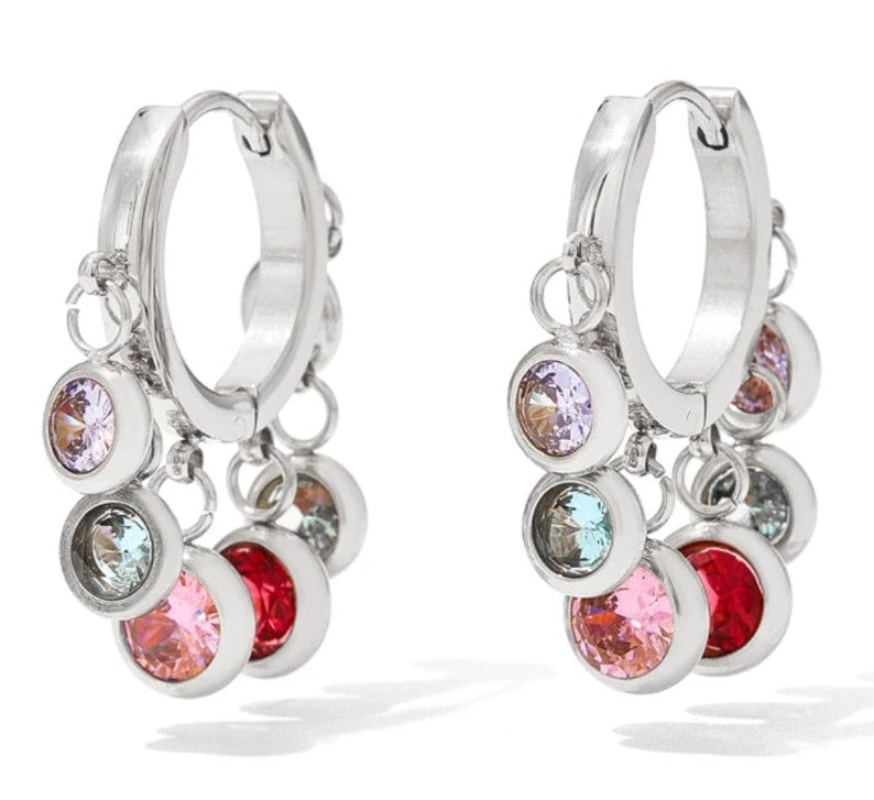 Boho Tambourine – Edelstahl Creolen mit Zirkonia Charms