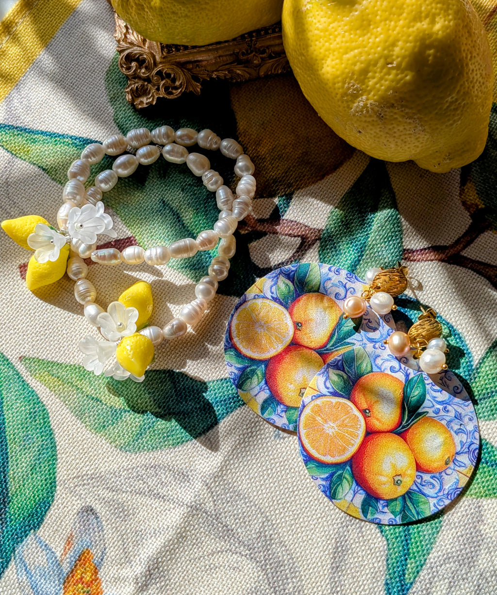 Luce di Amalfi – „Das Licht von Amalfi“ - Ohrringe aus Perlmutt mit Zitronenmuster