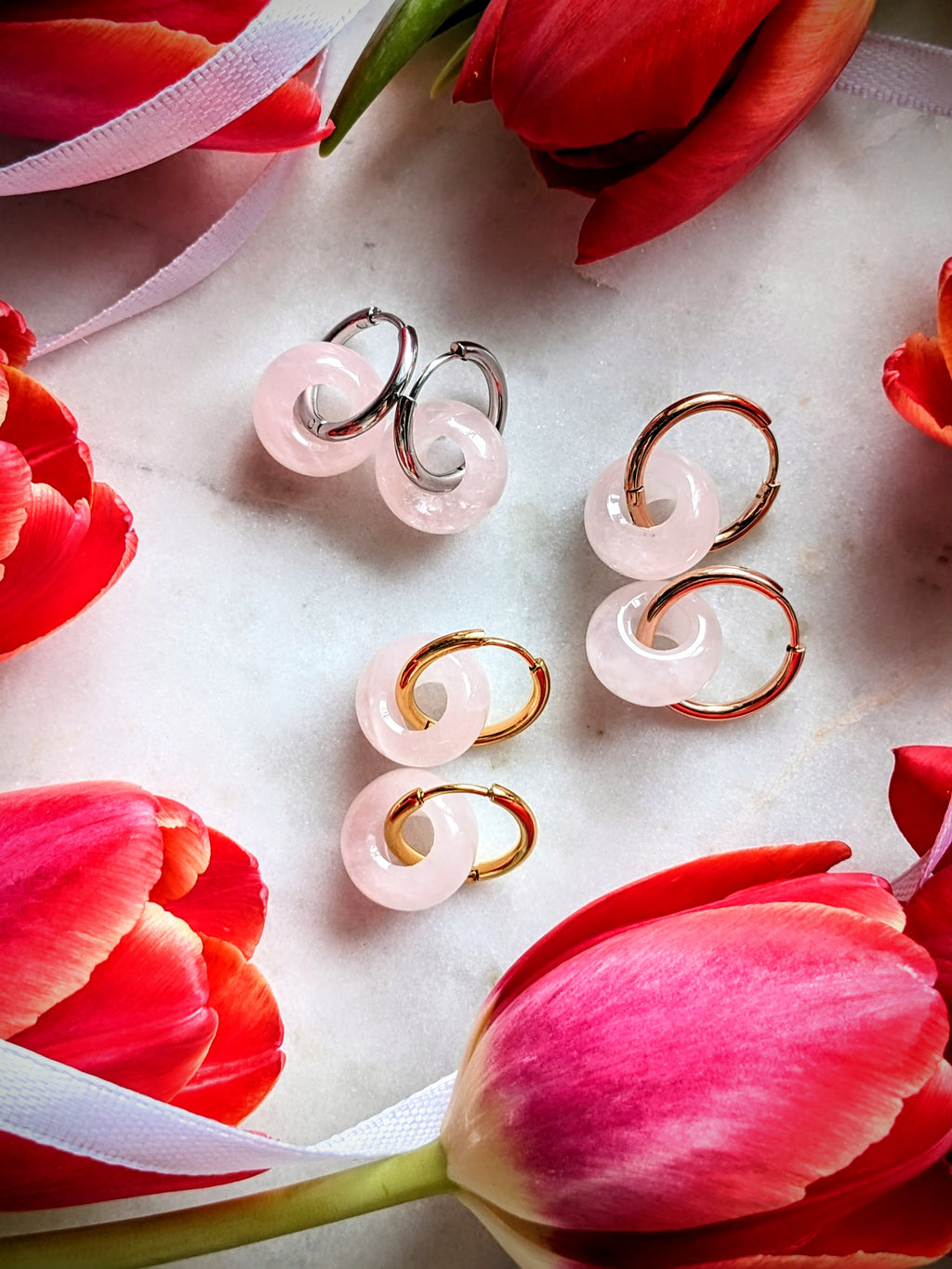 Creolen mit Edelstein Loop - Rosenquarz