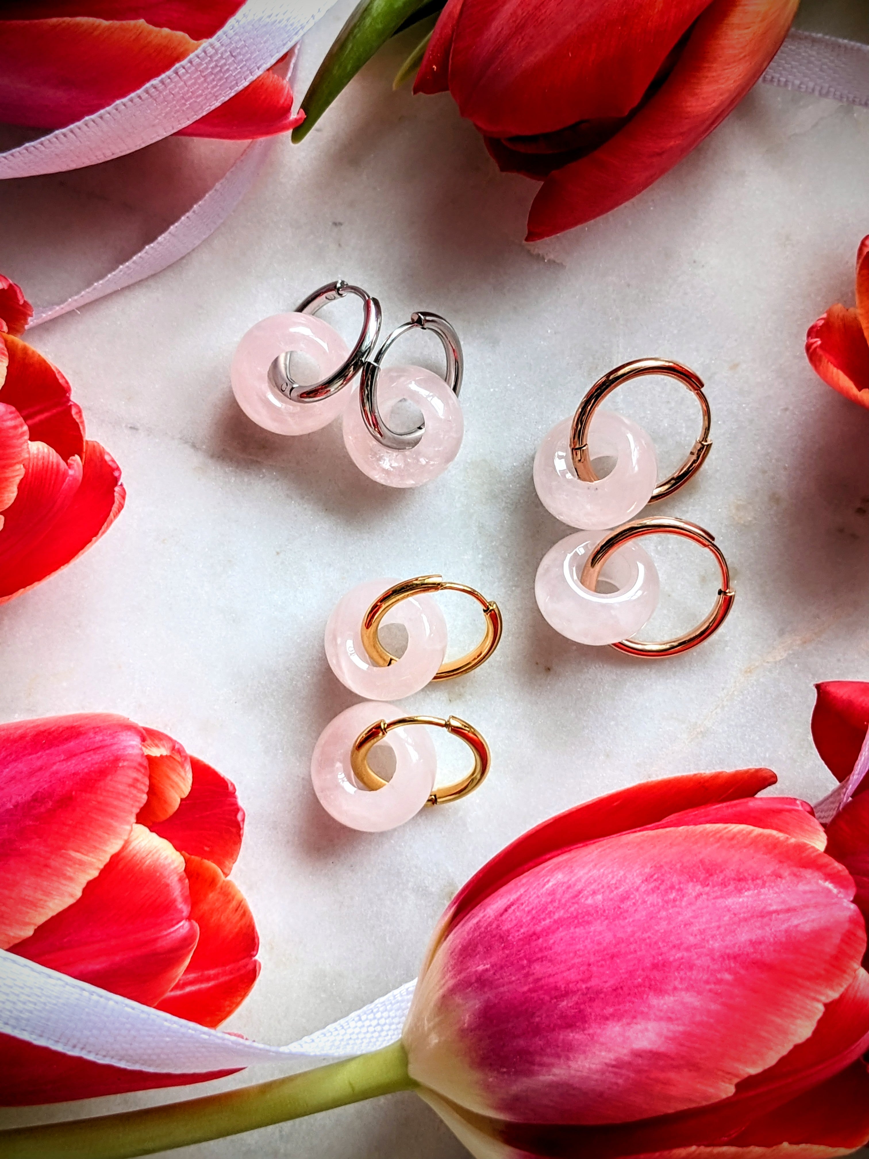 Creolen mit Edelstein Loop - Rosenquarz