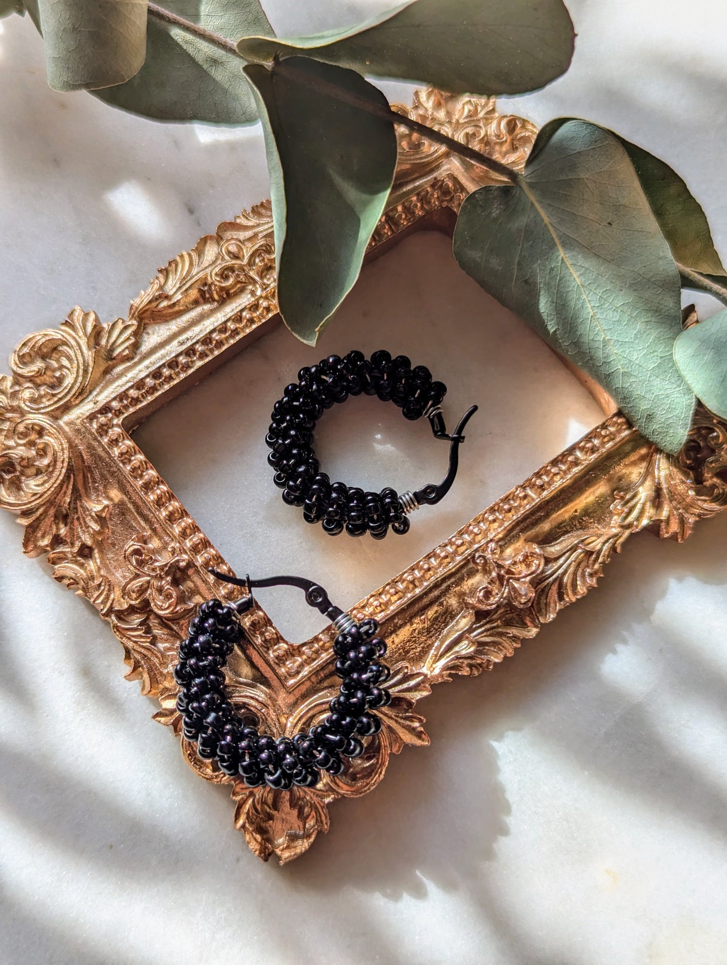 Boucles d'Oreilles Créoles Rocailles "Noir"