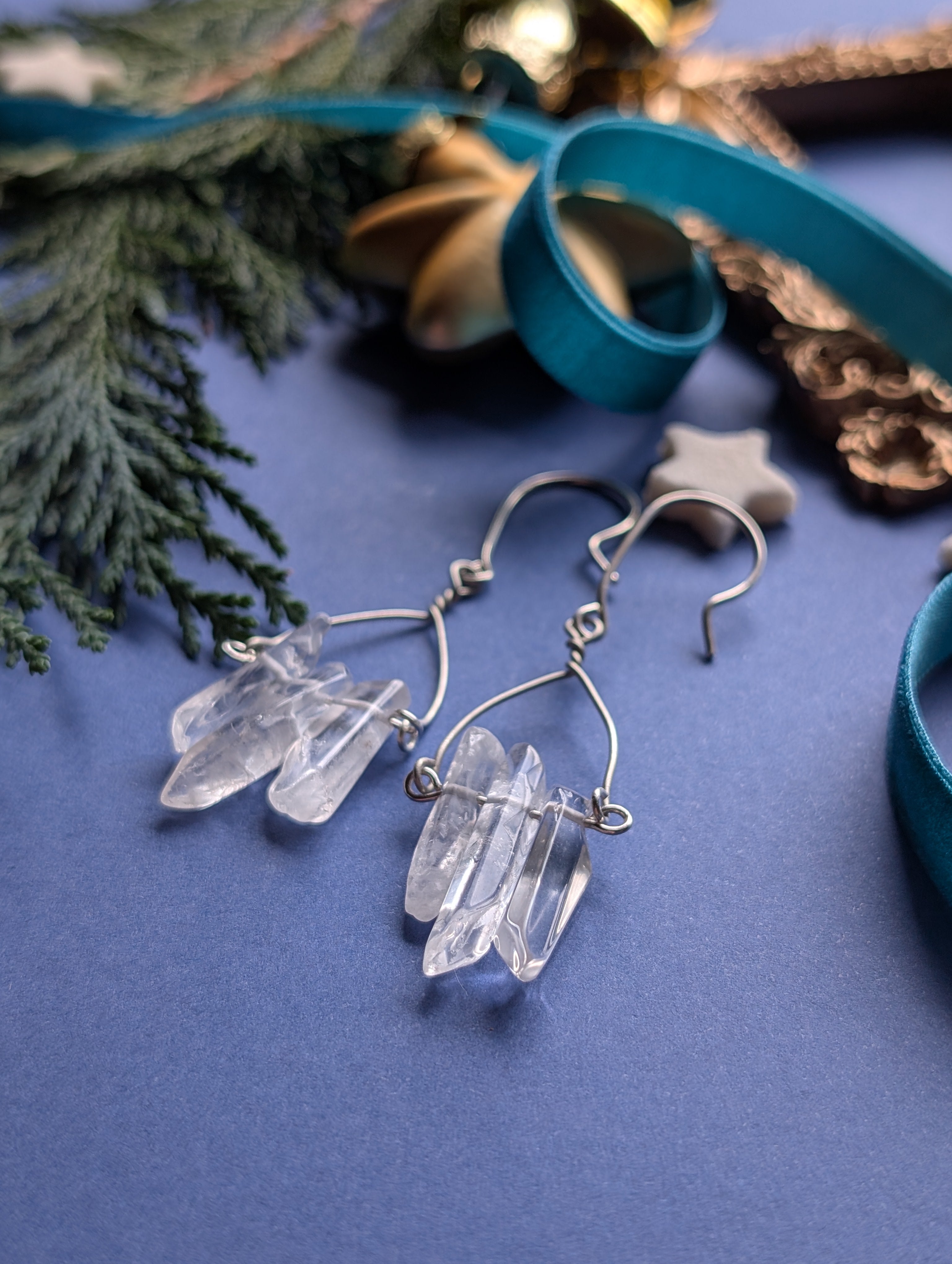 Firn Glacier - Ohrhänger mit Eiszapfen aus Quarzsplittern