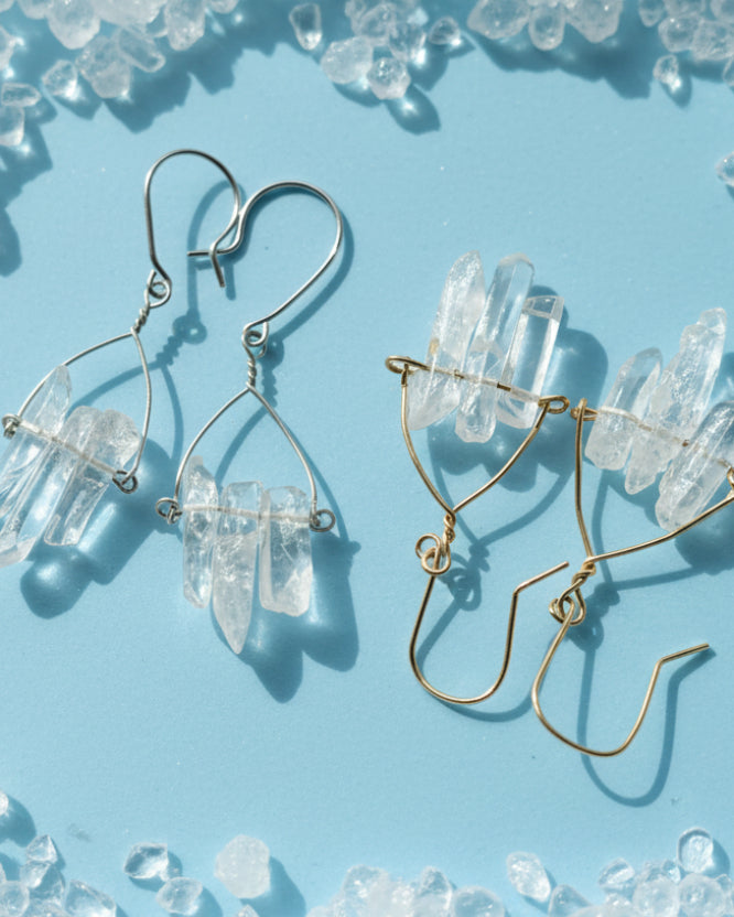 Firn Glacier - Ohrhänger mit Eiszapfen aus Quarzsplittern