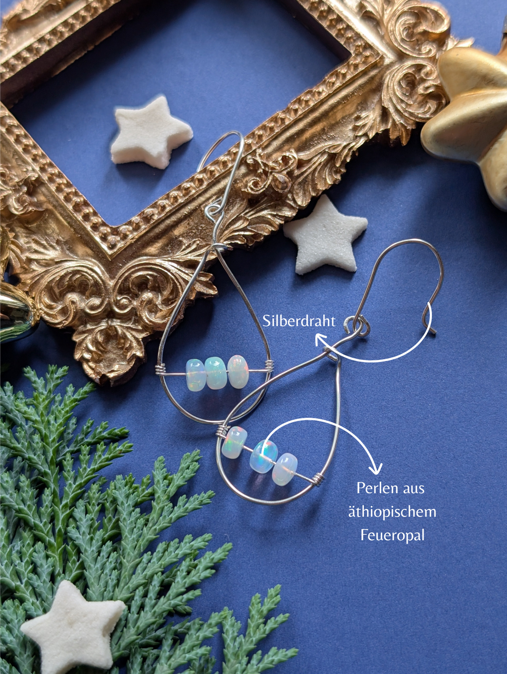 Opaline Tears - Tropfenförmige Ohrhänger mit Feueropal Perlen